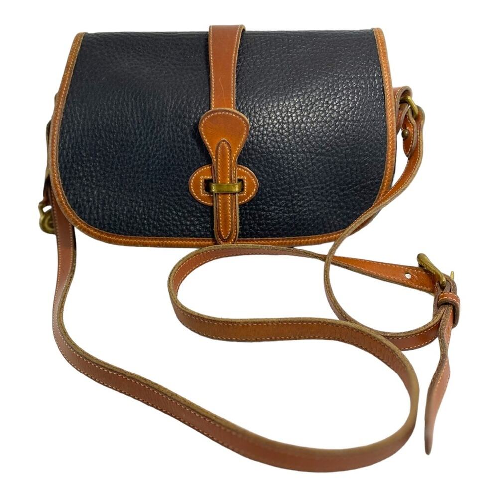 Dooney & Bourke Vintage Black and Tan Leather Equestrian USA Crossbody Bag